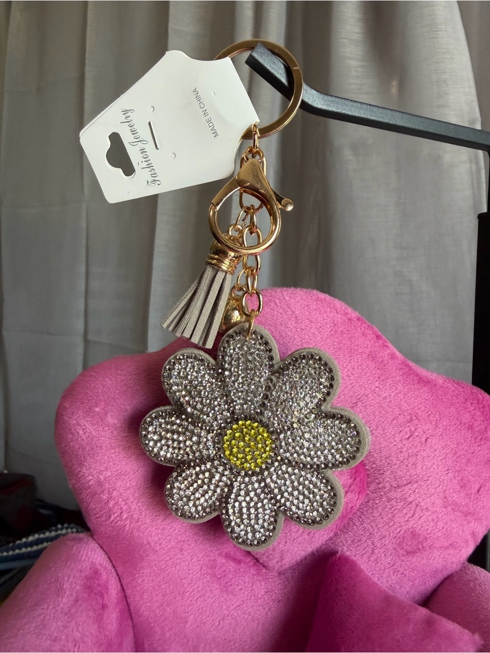 Sparkle Daisy Keychain Bag Charm - Pink